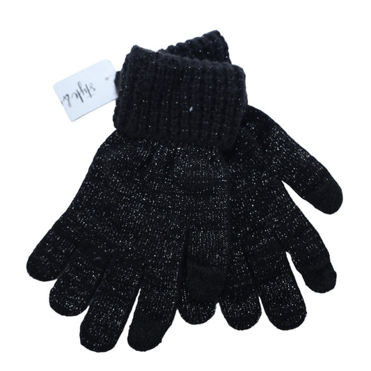 Style & Co Womens Soft Winter Knit Gloves - One Size - Glitter Black