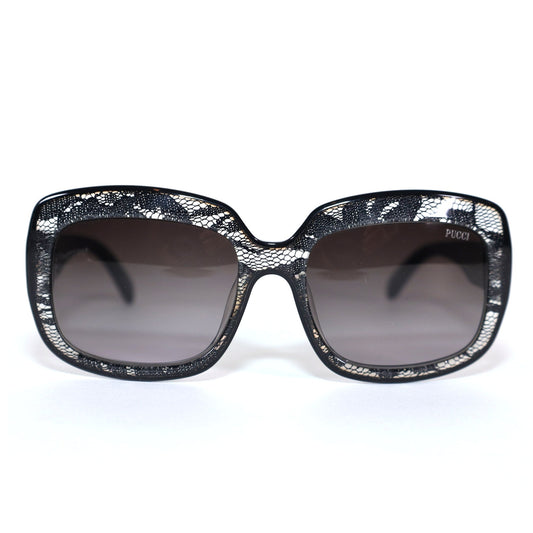 Emilio Pucci Womens Oval Sunglasses - Black Lace / Grey Gradient