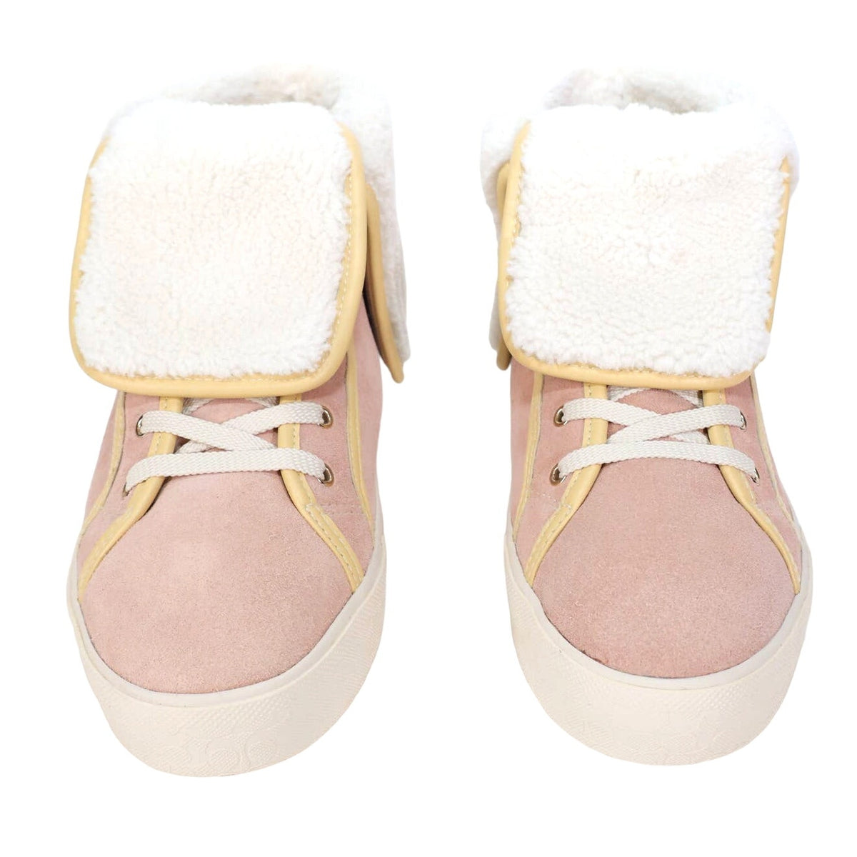 Coach Women’s Suede Sherpa Fold-Over High Top Sneakers–8.5–Vanilla/Pale Pink