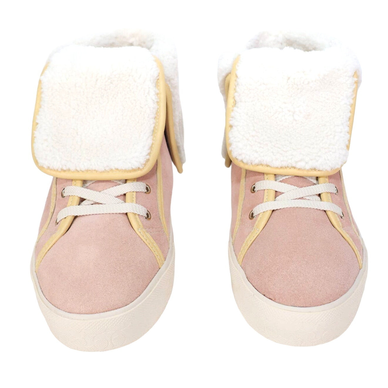 Coach Womens Suede Fold Over Sherpa High Tops- Vanilla / Pale Pink