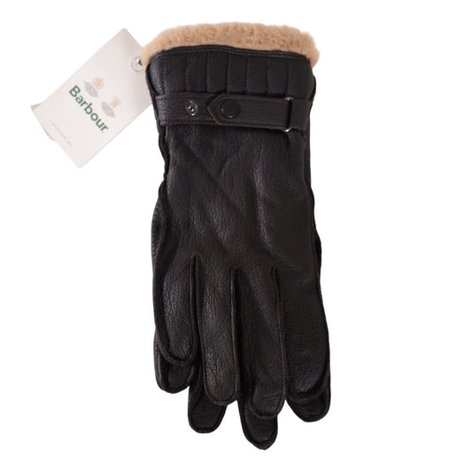 Barbour Brown Leather Fur Lined Men's Winter Utility Gloves - Size Medium