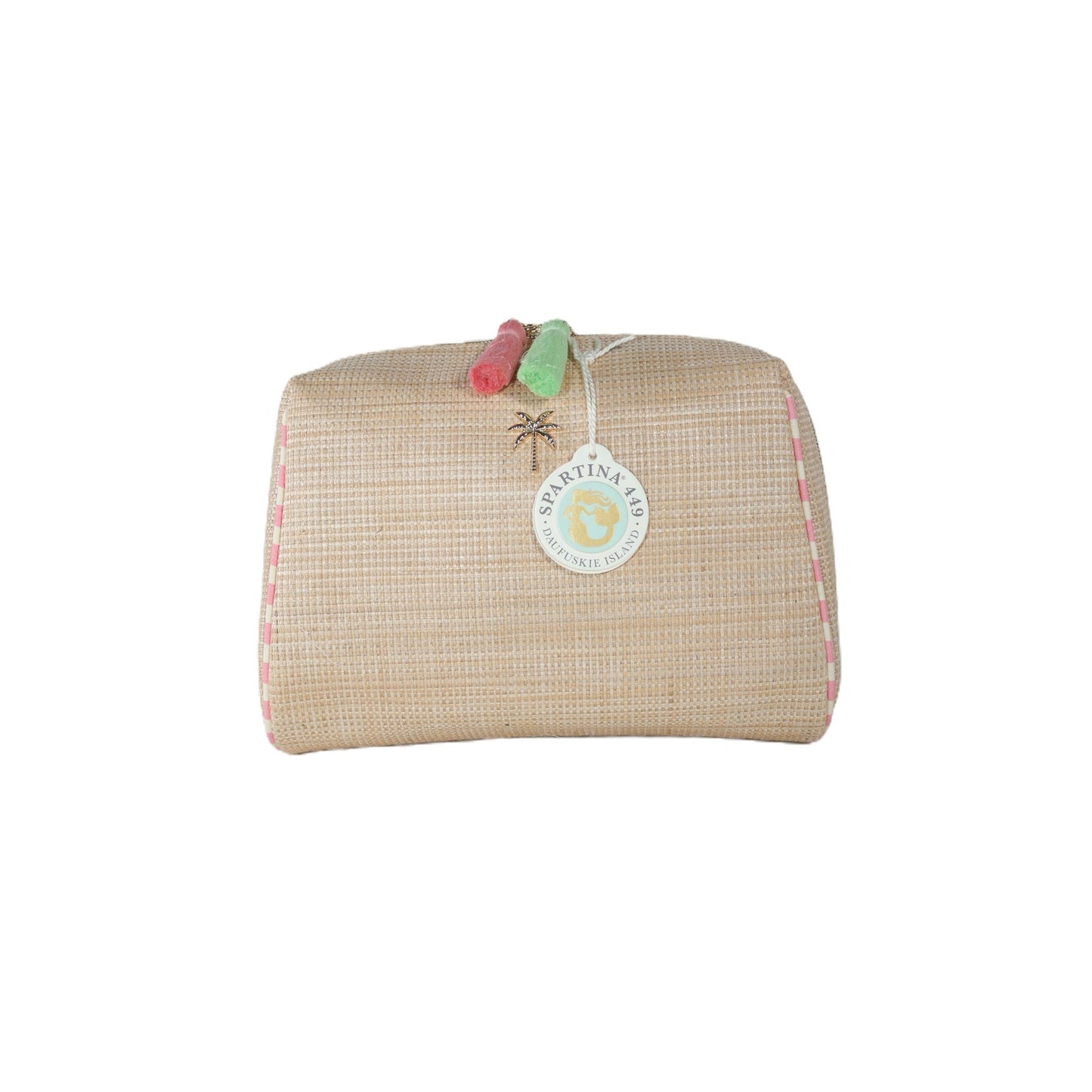 Spartina 449 Boho Large Faux Straw Cosmetic Pouch – Palm Tree – NWT