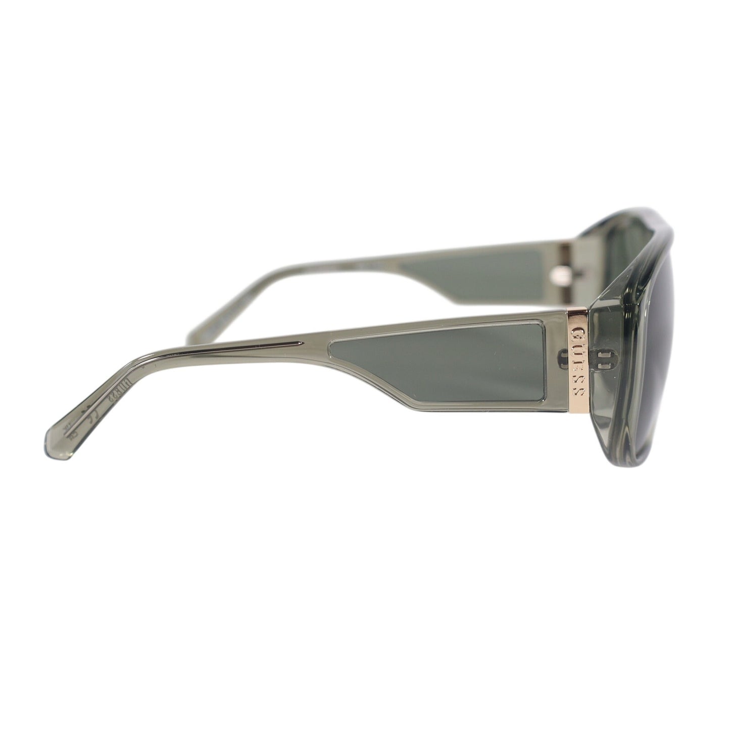 GUESS Oversized Aviator Shield Sunglasses Green Transparent Grey Lens