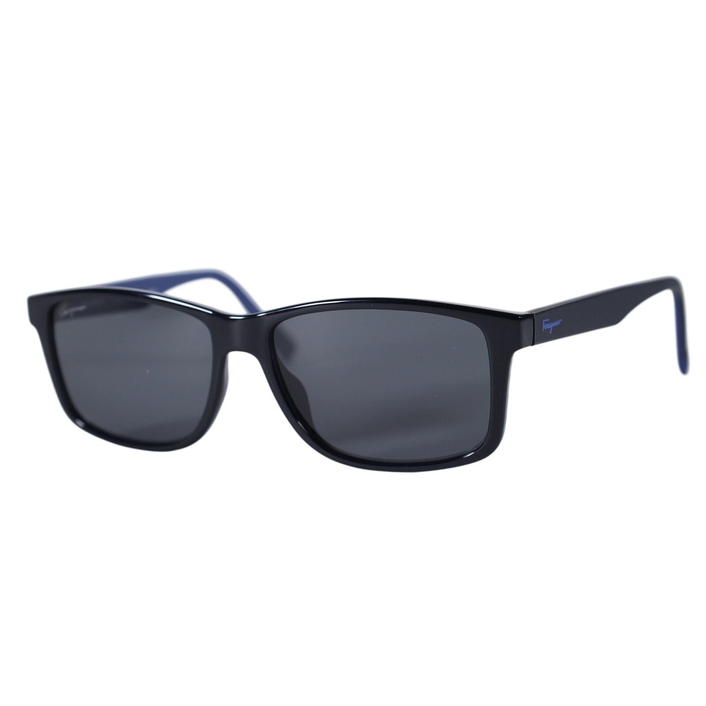 Salvatore Ferragamo Mens Rectangle Designer Sunglasses Black Blue Grey Lens