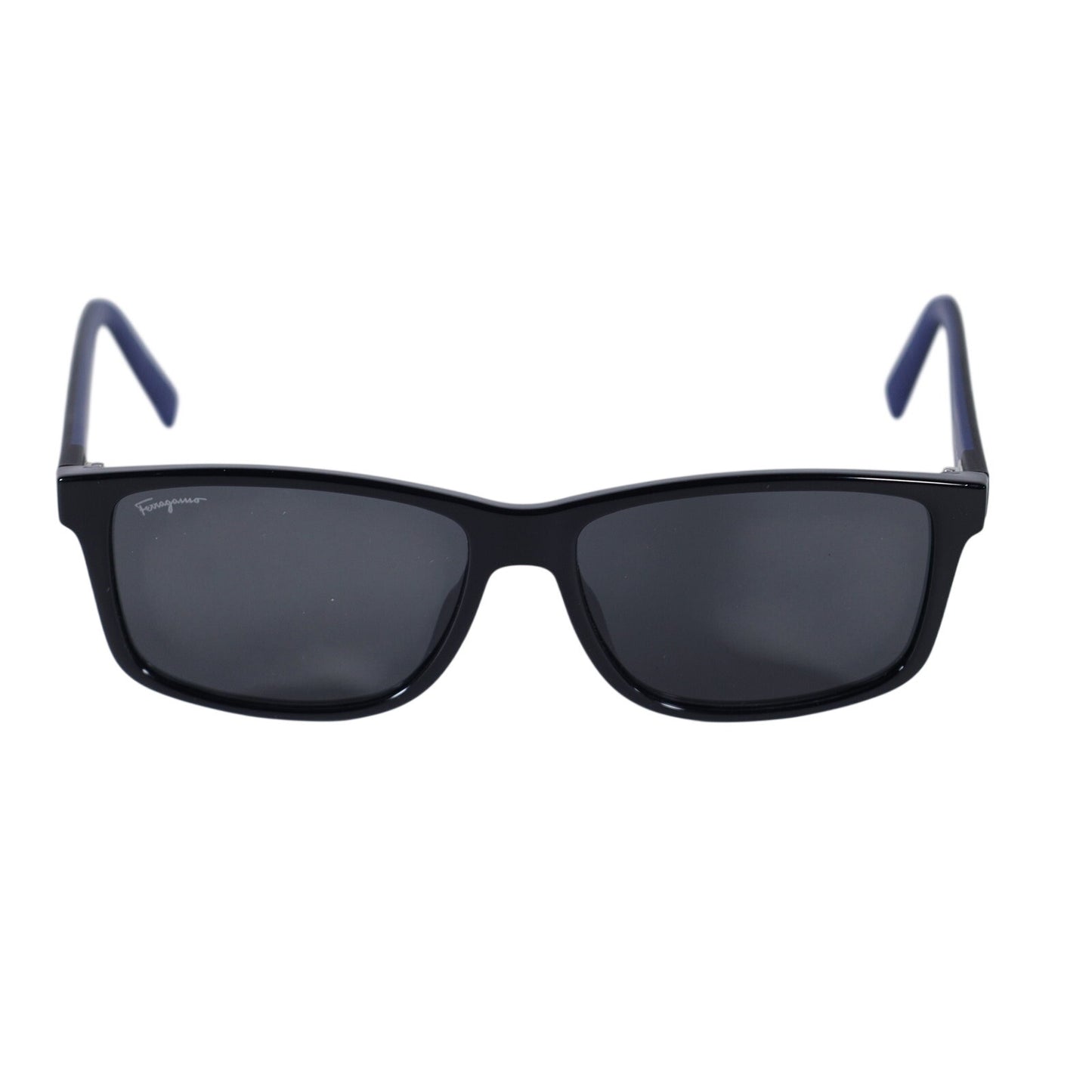 Salvatore Ferragamo Mens Rectangle Designer Sunglasses Black Blue Grey Lens
