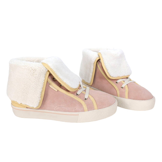 Coach Women’s Suede Sherpa Fold-Over High Top Sneakers–8.5–Vanilla/Pale Pink