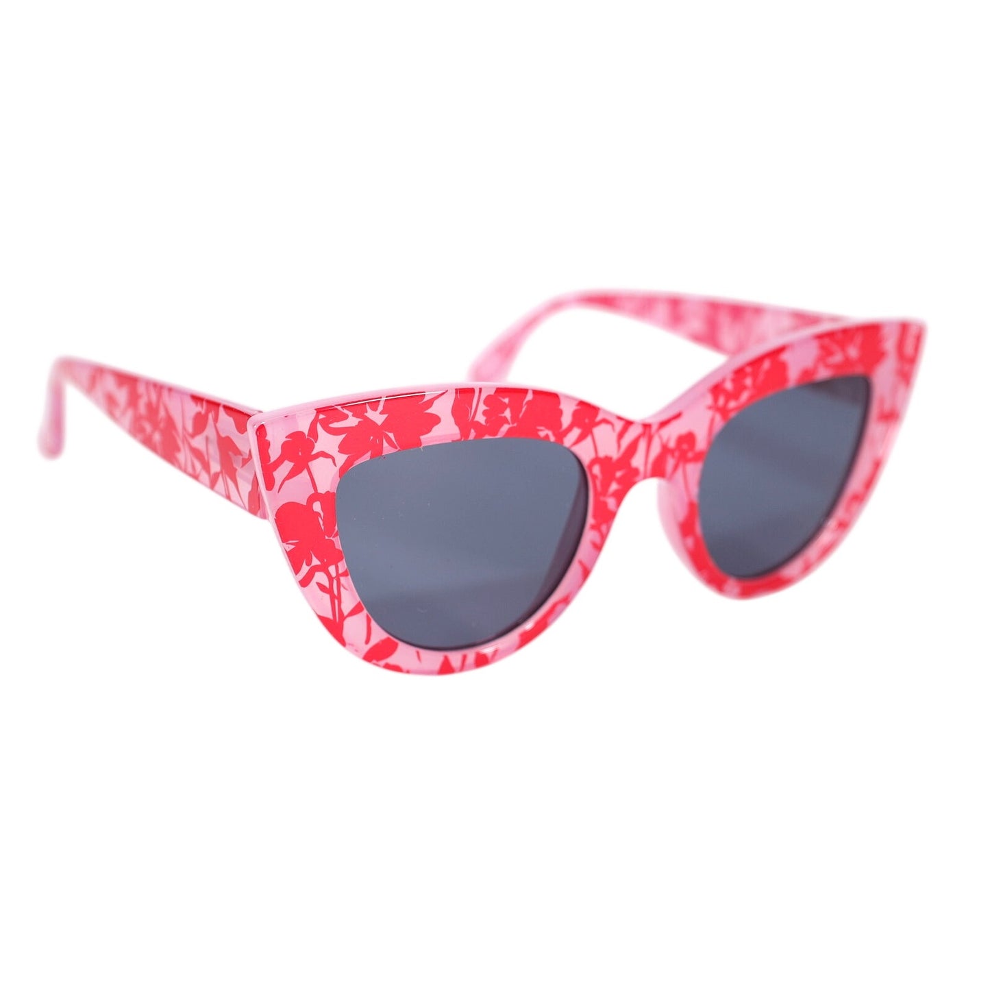 Summer & Rose Cat Eye Womens Sunglasses - Pink/Red Floral Print/Grey Lens