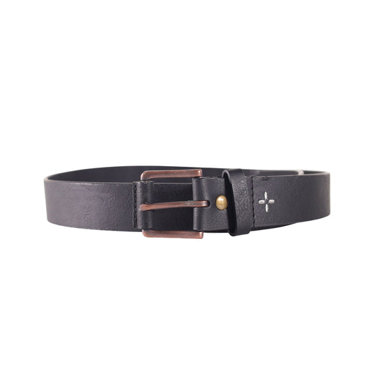 Sun + Stone Men's Black Leather Belt with Copper Buckle - Small 30/32