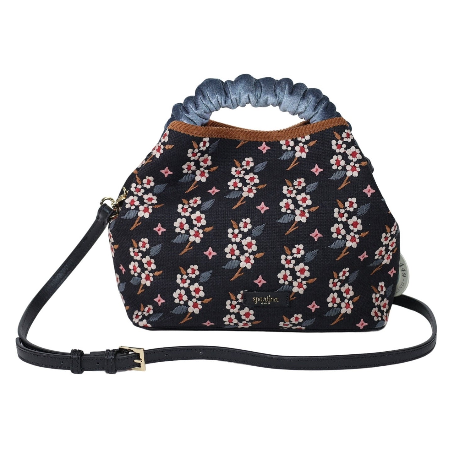 Spartina 449 Velvet Top Handle Bucket Bag - White Hall Blossom Sprig Black