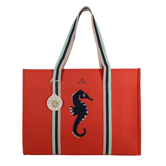 Spartina 449 Canvas Carry All Tote - Seahorse / Orange with Stripe