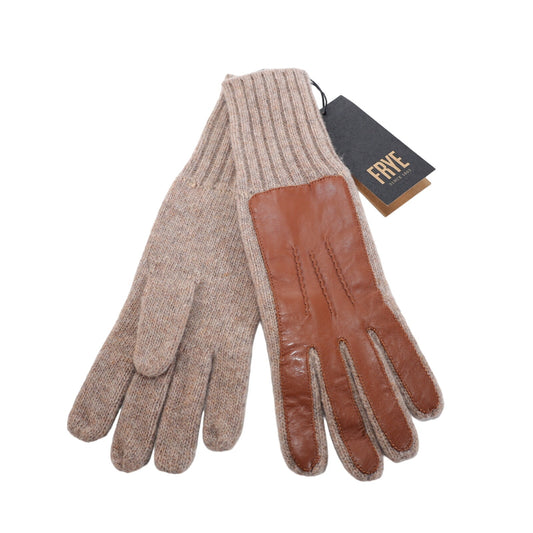 Frye Leather Patch Knit Womens Gloves - L/XL - Cognac (Brown / Beige)