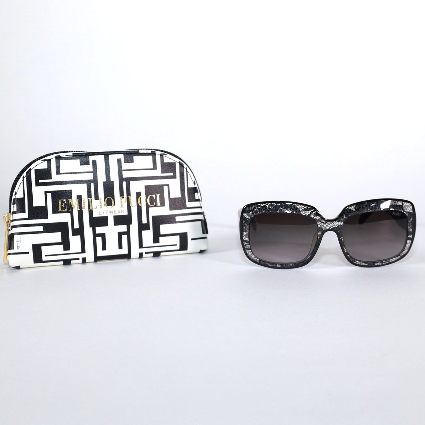 Emilio Pucci Womens Oval Sunglasses - Black Lace / Grey Gradient