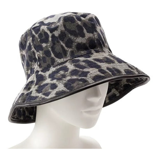 Nine West Animal Print Corduroy Bucket Hat - Black/Grey