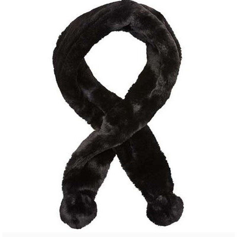 FUR By URF Australia (Unreal Fur) Pom Pom Winter Scarf - Black Faux Fur