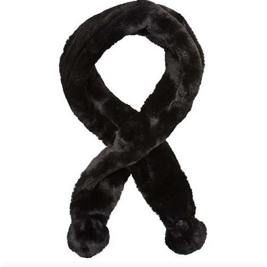 FUR By URF Australia (Unreal Fur) Pom Pom Winter Scarf - Black Faux Fur