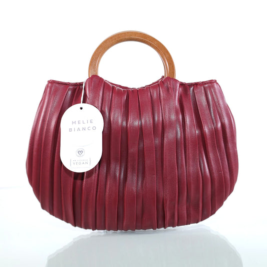 Melie Bianco Kate Crossbody Vegan Leather Bag with Wood Round Handle - Burgundy