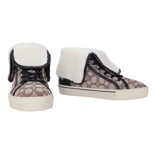 Coach Womens Sig Jacquard Fold Over Sherpa High Tops - Womens 9 - Cocoa/Black