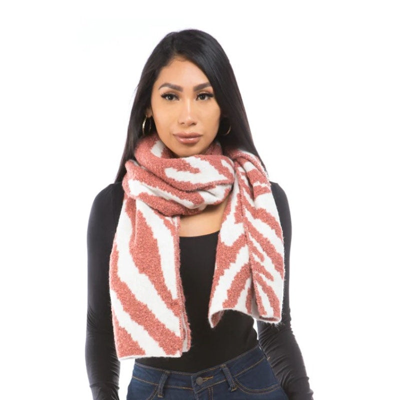 Marcus Adler Zebra Print Winter Scarf - Dusty Rose / Cream