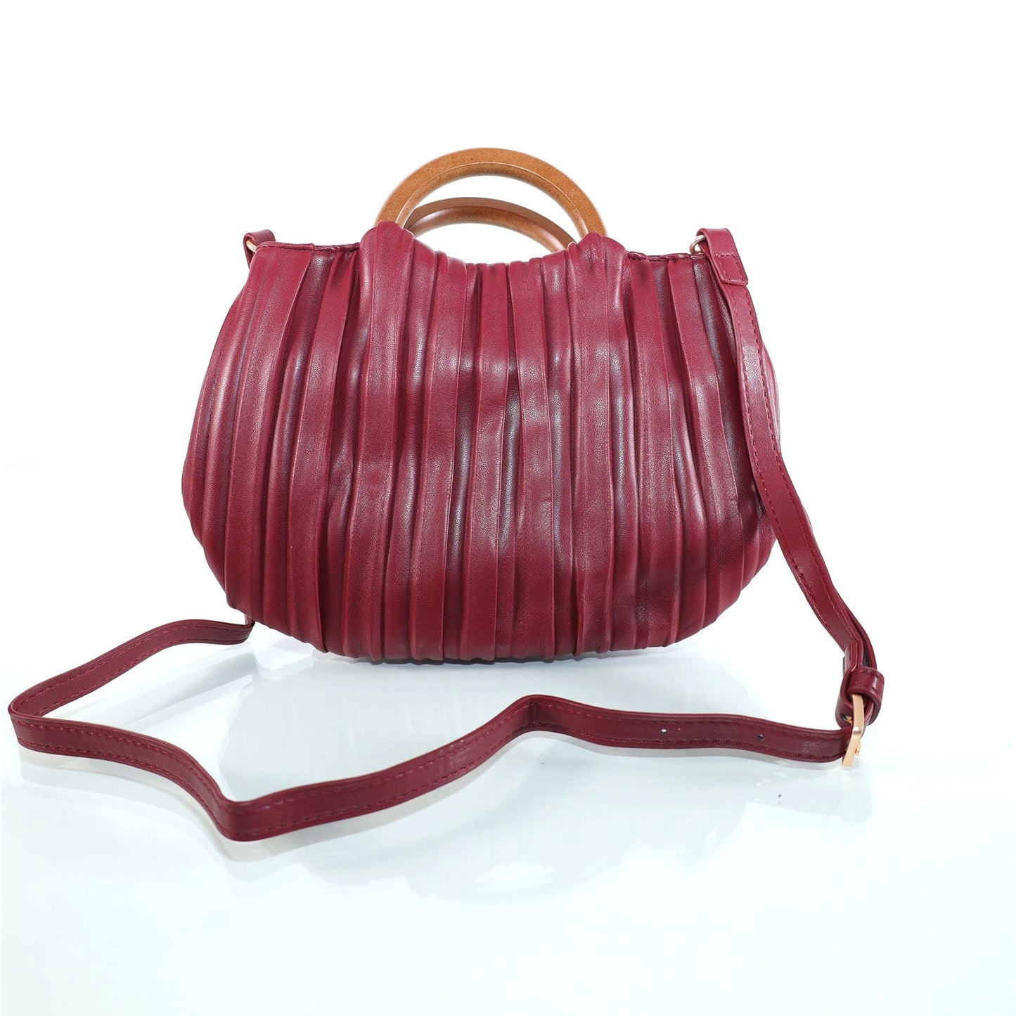 Melie Bianco Kate Crossbody Vegan Leather Bag with Wood Round Handle - Burgundy