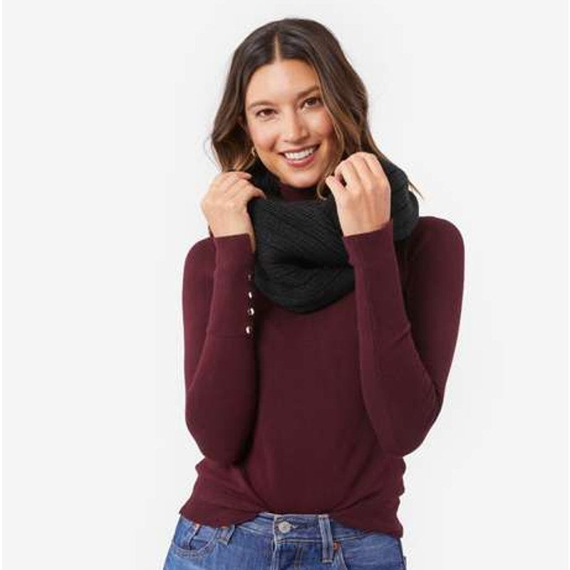 Rebecca Minkoff Knit Ribbed Infinity Fringe Scarf - Black